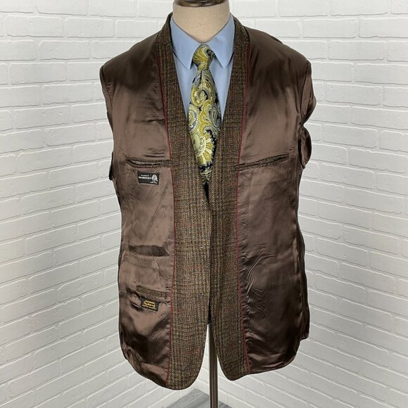 Unbranded Blazer Men‎ 44 Brown Red Plaid Tweed 1 Button Wool VTG Hungary - Picture 6 of 14